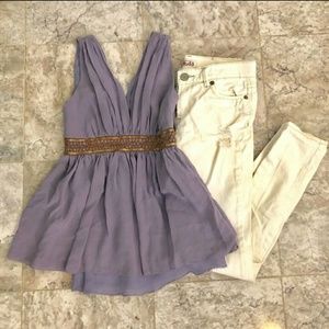 Designer Bundled Grecian silk top & cream pants!